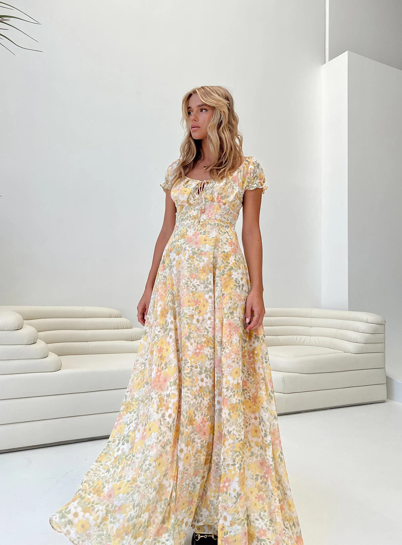 Masuda Maxi Dress Yellow Floral | Princess Polly AU