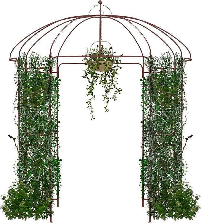 HAPPYGRILL Birdcage Shape Garden Arbor, 7’ x 8.4’ Heavy Duty Metal Garden Gazebo Pergola with... | Amazon (US)