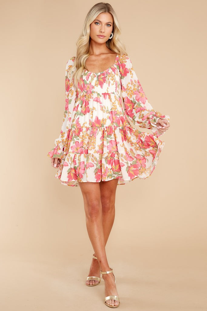 Inner Sweetness Ivory Multi Floral Print Dress | Red Dress 