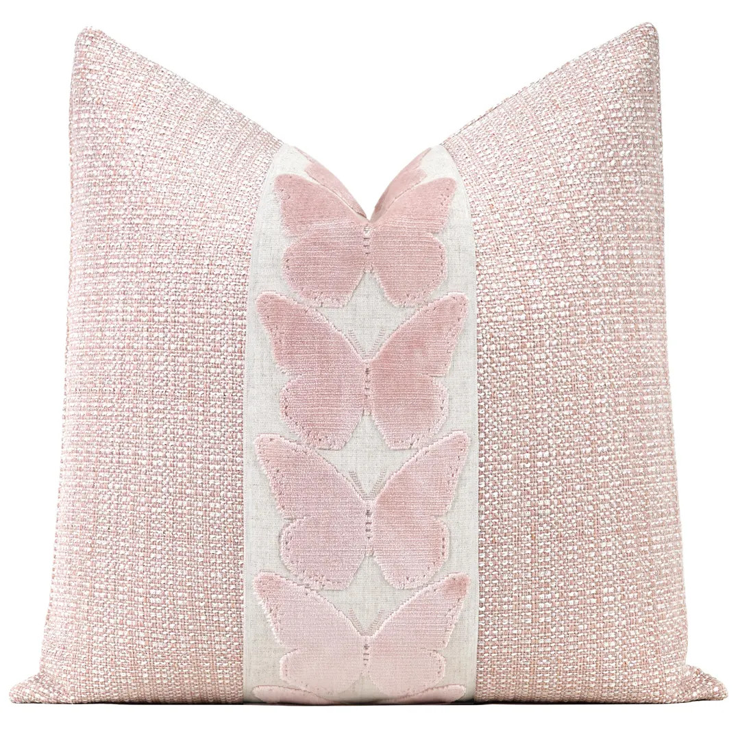 Signature Tweed Throw Pillow Cover in Ballet Pink With Large Ballet Pink Butterfly Trim | Designe... | Etsy (US)