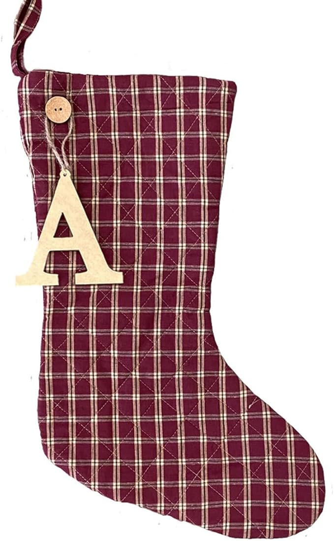 Marilee Home Vintage Christmas 3 Simple Quilted Plaid Homespun Christmas Stocking with Personaliz... | Amazon (US)