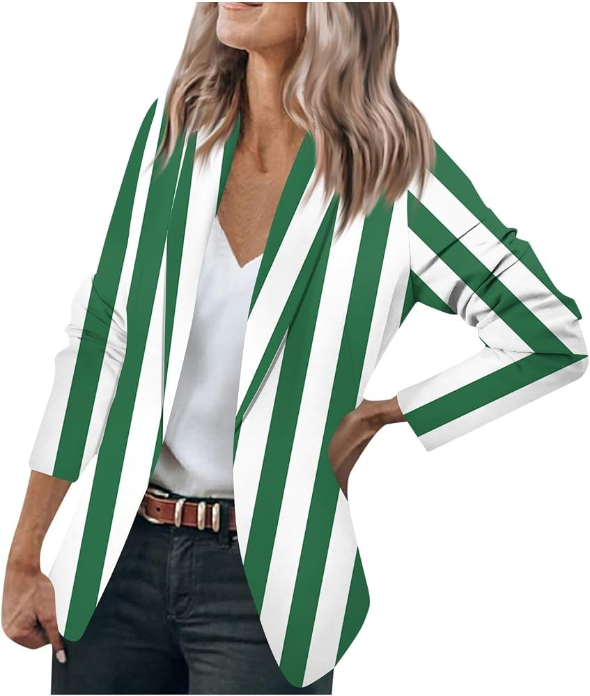 Blazers For Women Business Casual,2024 Fall Trendy Black And White Striped Blazer Lapel Open Fron... | Amazon (US)