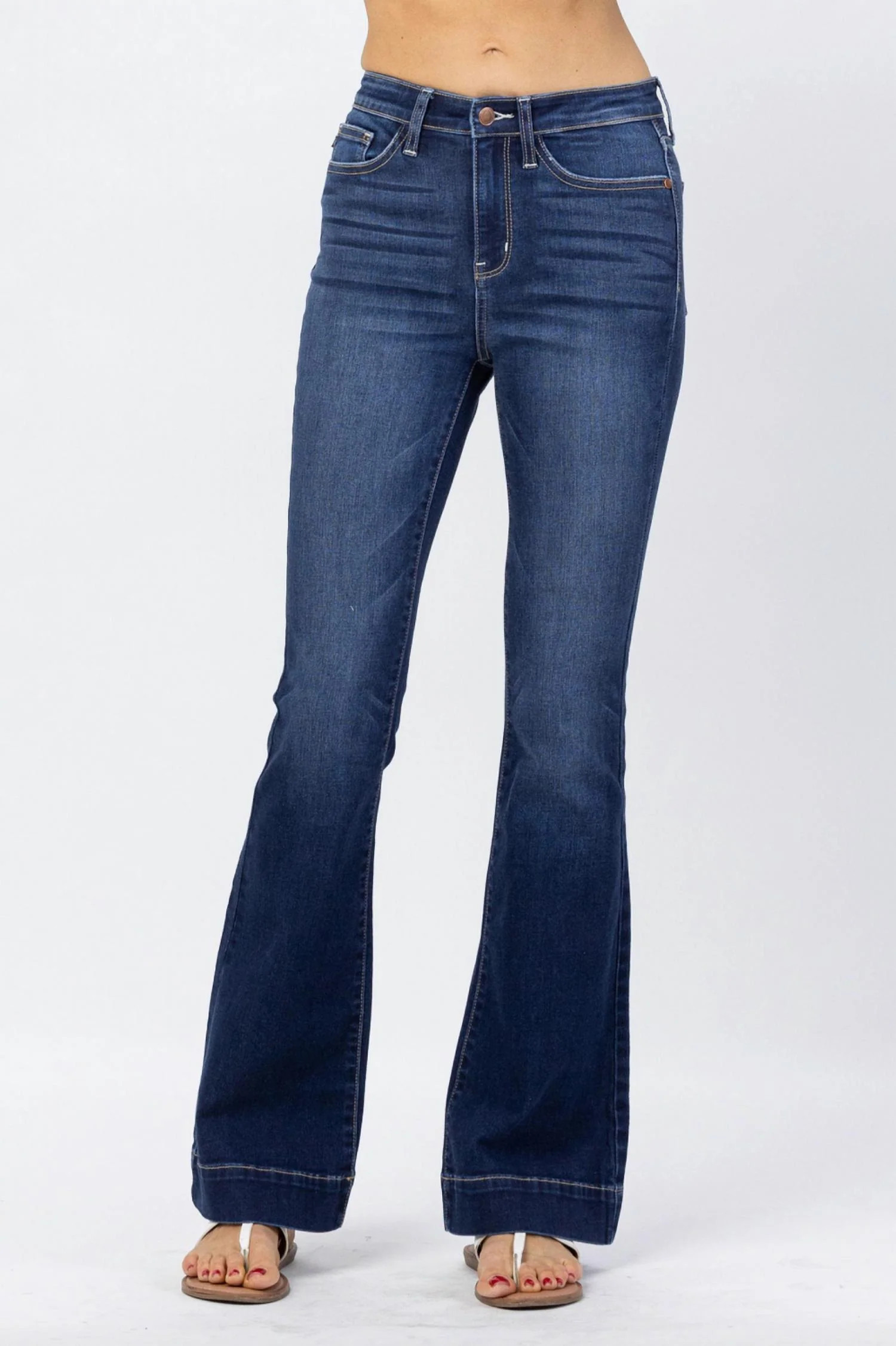 High Rise Trouser Flare Jeans In Dark Wash | Shop Simon