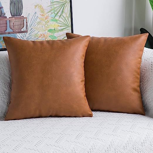DeChicor Set of 2 Soft Faux Leather Throw Pillow Covers - Modern Boho Square Decorative PillowsCa... | Amazon (US)