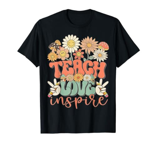 Teach Love Inspire Retro Groovy Daisy Back to School Teacher T-Shirt for Men Women Kids | Amazon (US)