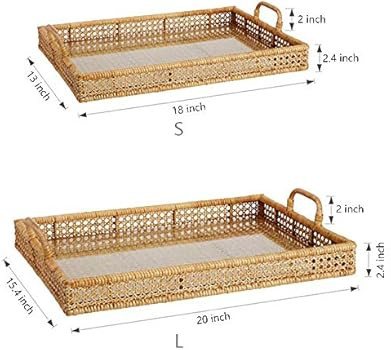 Large Round/Rectangle Rattan Serving Tray with Handles, Ottoman Tray for Living Room|Wicker Coffee T | Amazon (US)