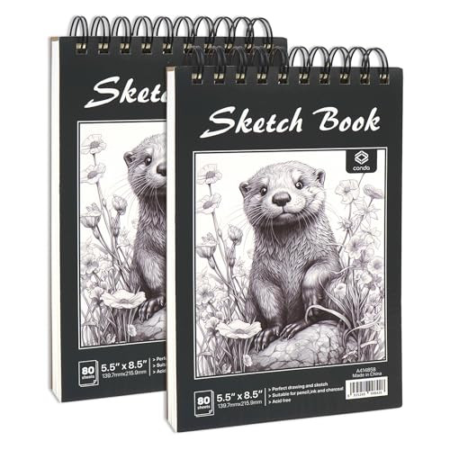 CONDA 5.5 x 8.5 Sketchbook Book - Top Spiral Bound Pad, 2 Packs of 100-Sheets (68lb/100gsm) Acid Free Artistic Paper for Drawing, Painting, Writing - Ideal for Beginners Artists | Amazon (US)