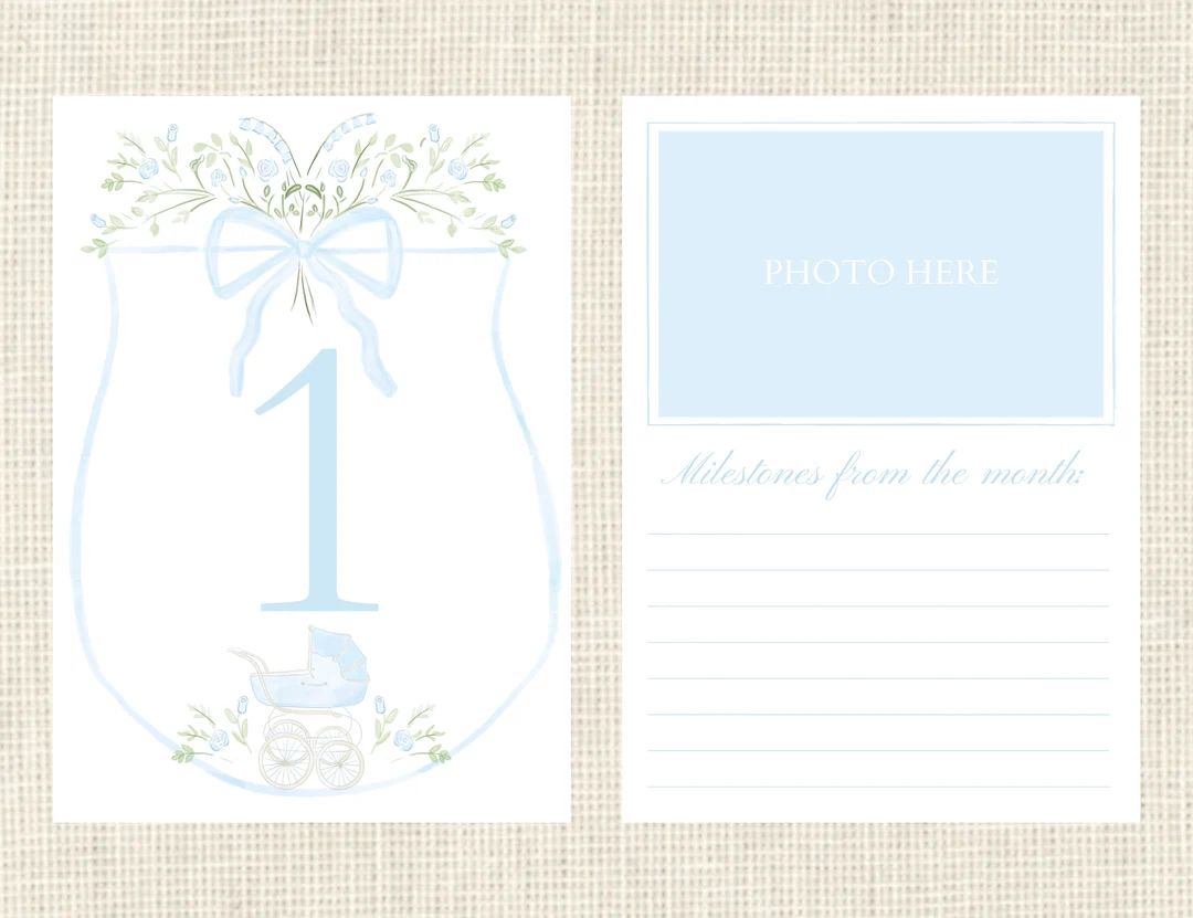 Watercolor Baby Milestone Cards Two Sided / Floral Crest / - Etsy | Etsy (US)