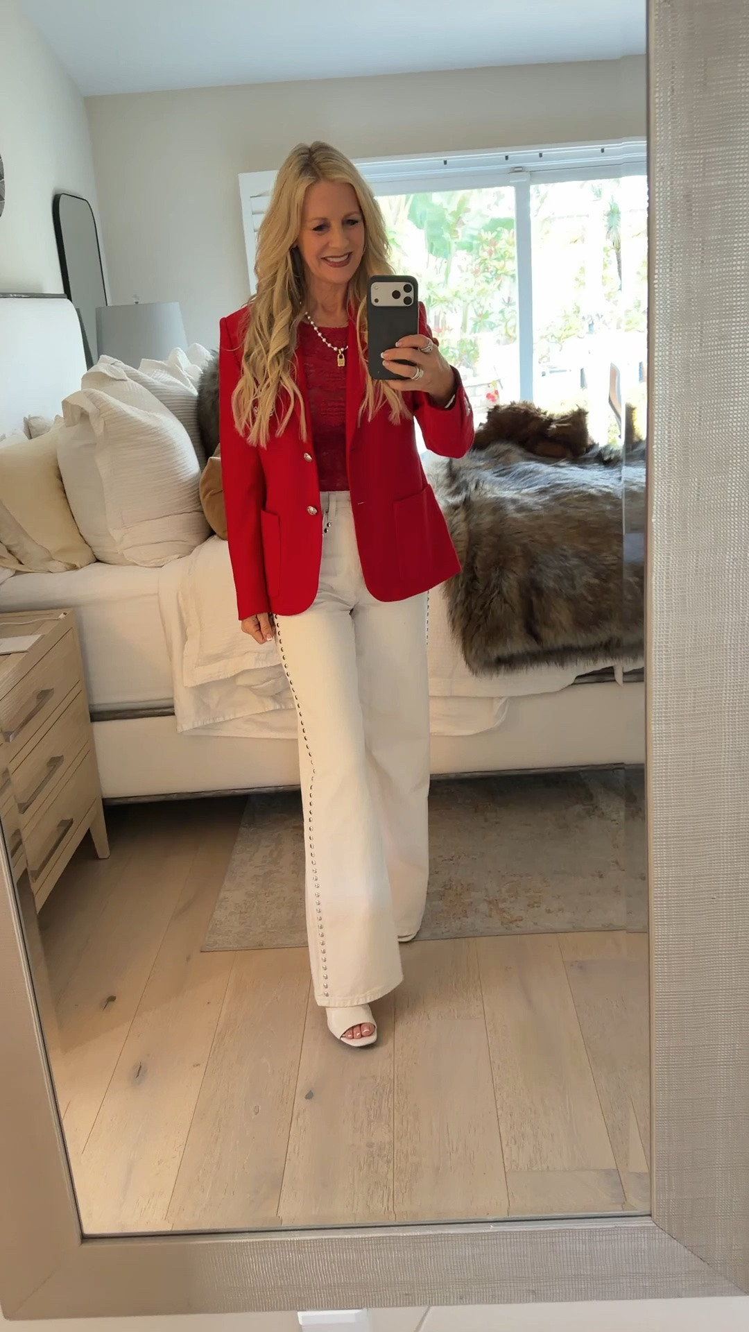 Red & white is always a chic combo ❤️🤍 Styled this classic Polo Ralph Lauren jacket with a red lace tee from Free People and Reformation white wide leg jeans for an elevated everyday look.

#LTKootd #LTKOver40 #LTKWorkwear