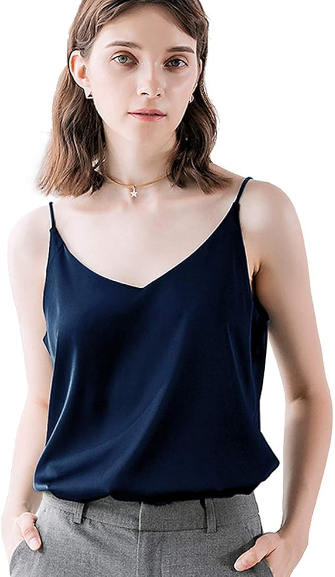 IIG Classic Womens Silk Satin Camisole Top Sexy V Neck Blouse Tank Shirt Ladies Spaghetti Strap V... | Amazon (US)