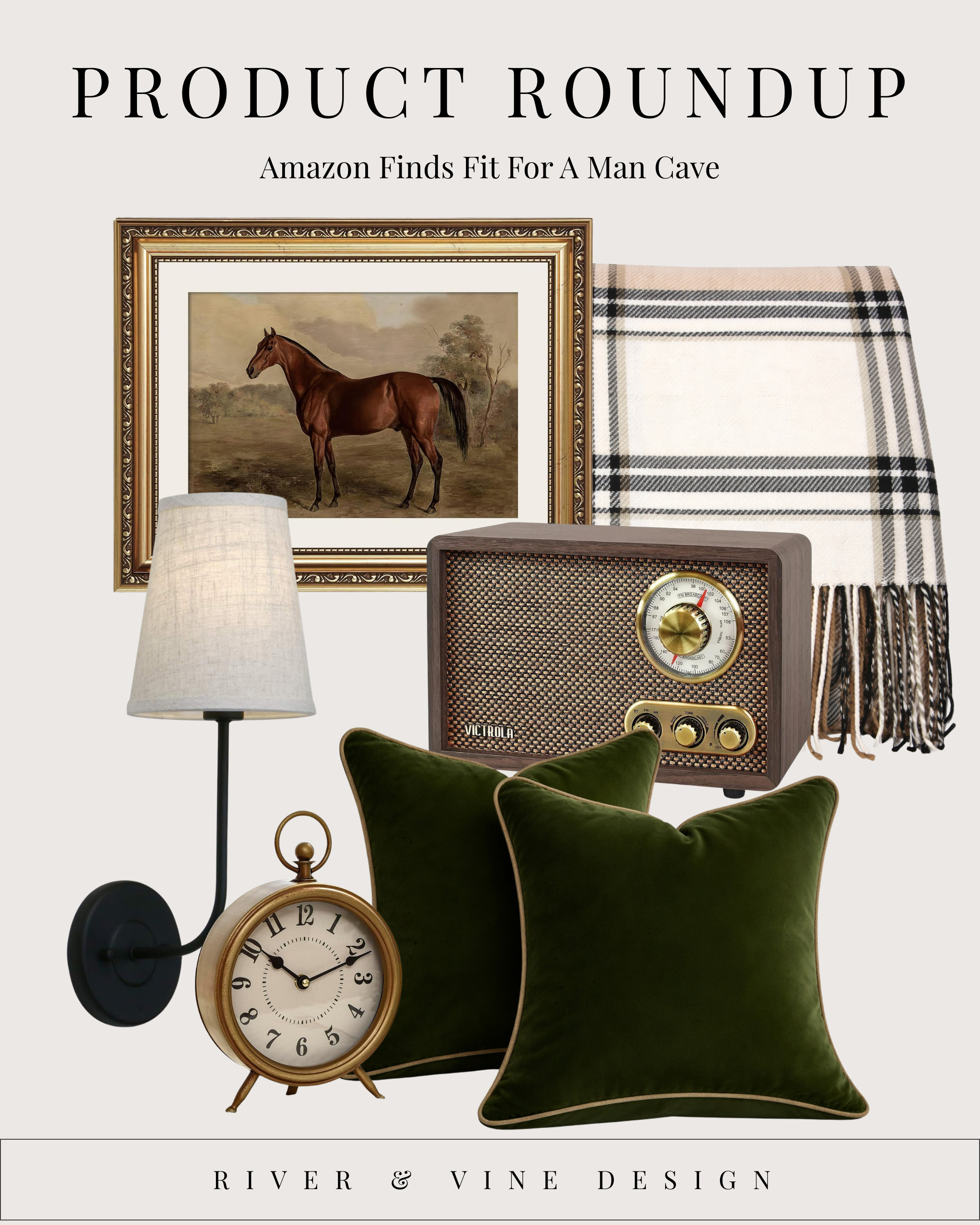 Your man cave doesn’t need neon signs to feel cool. It needs texture, warmth, and pieces that feel intentional.
This is how you create a space that feels elevated, masculine, and actually inviting instead of themed. Start with rich materials like velvet and wood, layer in warm neutrals, and choose decor that looks collected, not mass-produced.

The deep green velvet pillows instantly make any sofa feel more refined. The vintage-style radio brings character and nostalgia without feeling kitschy. Add a plaid throw for contrast and softness, then anchor everything with classic art and warm brass accents.

These pieces work together because they balance cozy and polished. It’s the difference between a “guy room” and a space that feels like a real, styled retreat. Every item here is affordable, Amazon-sourced, and easy to mix into an existing setup.

If your man cave feels flat or unfinished, start with pillows, a throw, and one statement decor piece. The rest falls into place fast. 

 #LTKHome