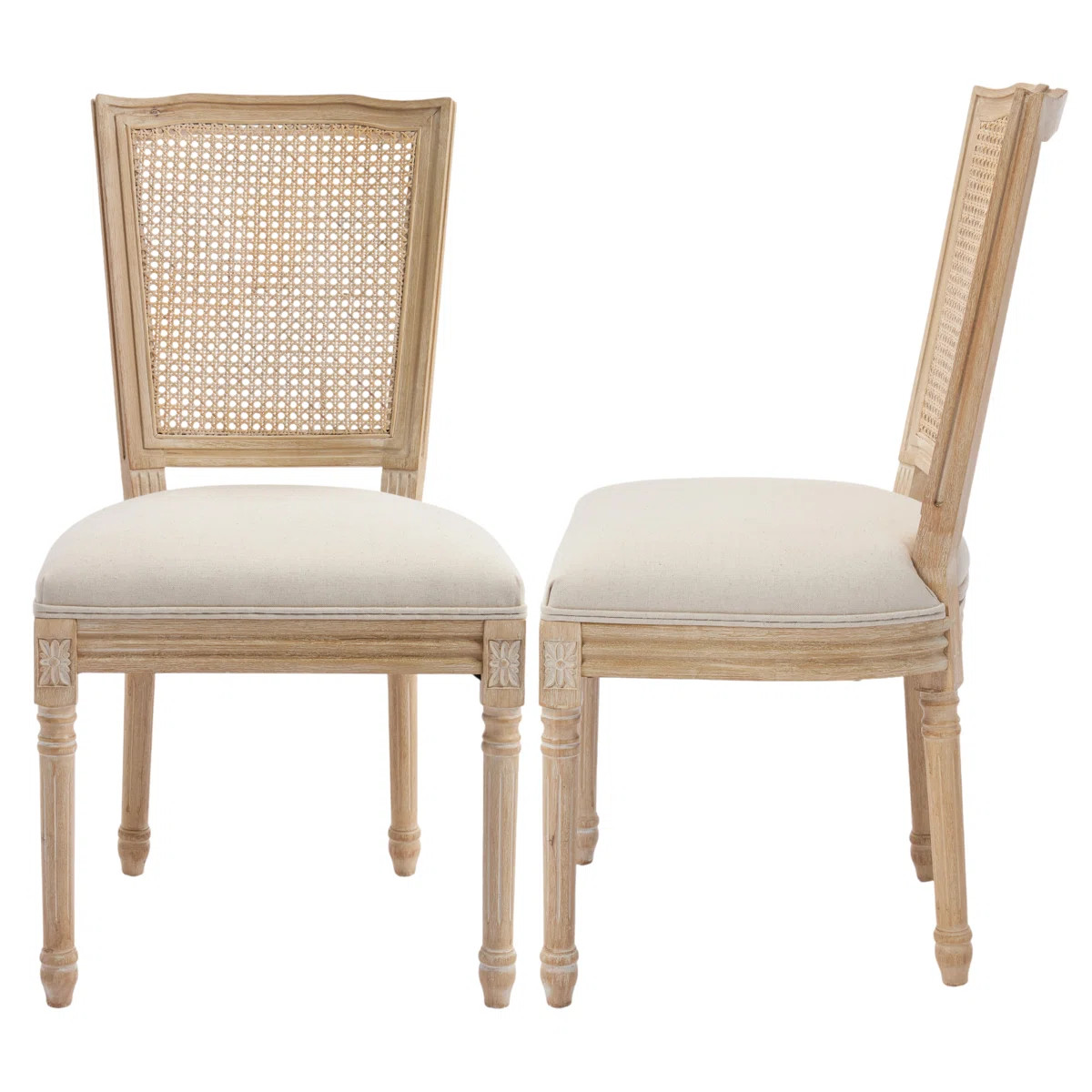 Amando High-End Beige French Country Dining Chairs, Upholstered Chairs With PE Rattan Back, Wire ... | Wayfair North America