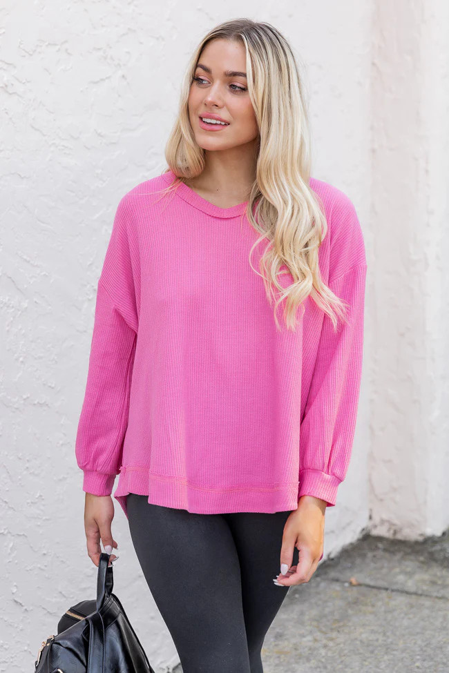 Work For You Pink Waffle Knit Blouse | Pink Lily