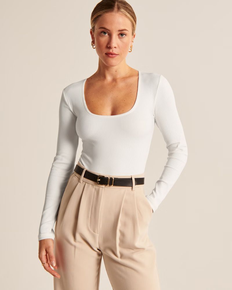 Women's Long-Sleeve Scoopneck Ribbed Bodysuit | Women's Up To 50% Off Select Styles | Abercrombie... | Abercrombie & Fitch (US)