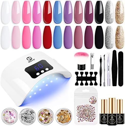 MEFA Gel Nail Polish Starter Kit with 48W Cure Light, 12 Colors with Glossy & Matte Top Coat and ... | Amazon (US)