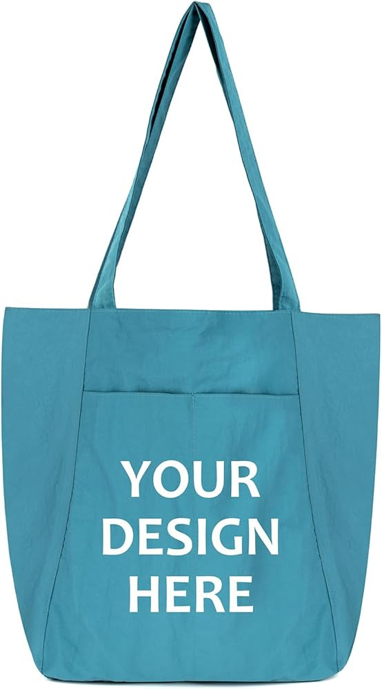 Muka Customized Tote Bag with Zipper, Nylon Shoulder Bag Large Beach Bag Printed with Logo | Amazon (US)