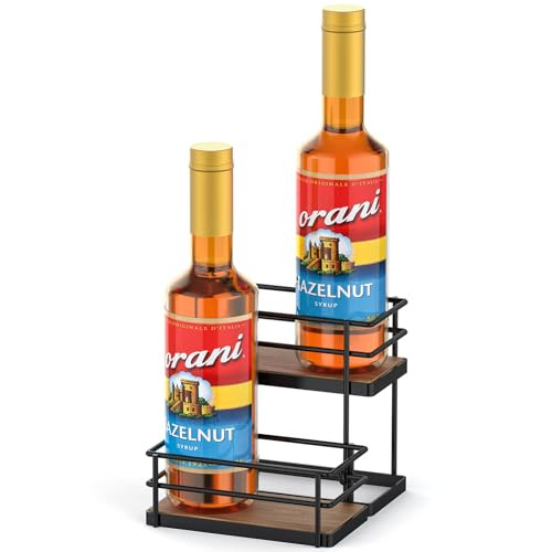 THYGIFTREE Coffee Syrup Rack Organizer 4 Bottle Syrup Holder Stand 2-Tier Storage Shelves for Kitchen Coffee Bar Station | Amazon (US)