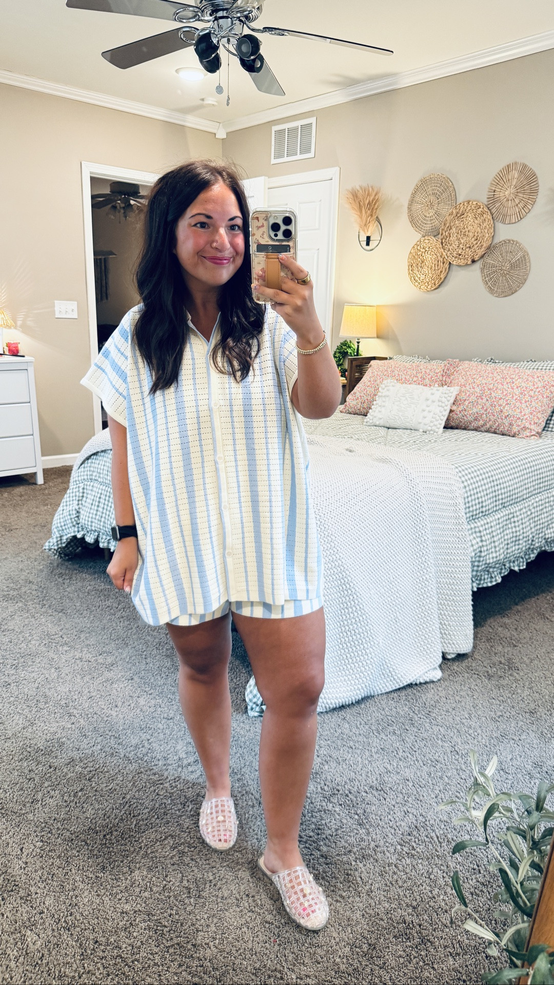 Vacation outfit goals 🤍☀️ This crochet matching set fits true to size & is such a fun piece for summer! I love that you can wear it together or mix & match the top and shorts with other pieces in your closet. Plus, it comes in 3 other colors! 🌊✨ 

 #LTKootd #LTKSeasonal #LTKMidsize