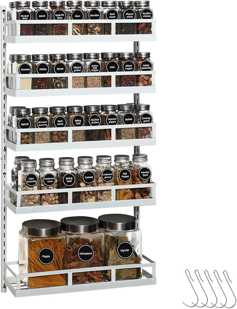 X-cosrack Wall Mount Spice Rack Organizer 5 Tier Height-Adjustable Hanging Spice Shelf Storage fo... | Amazon (US)