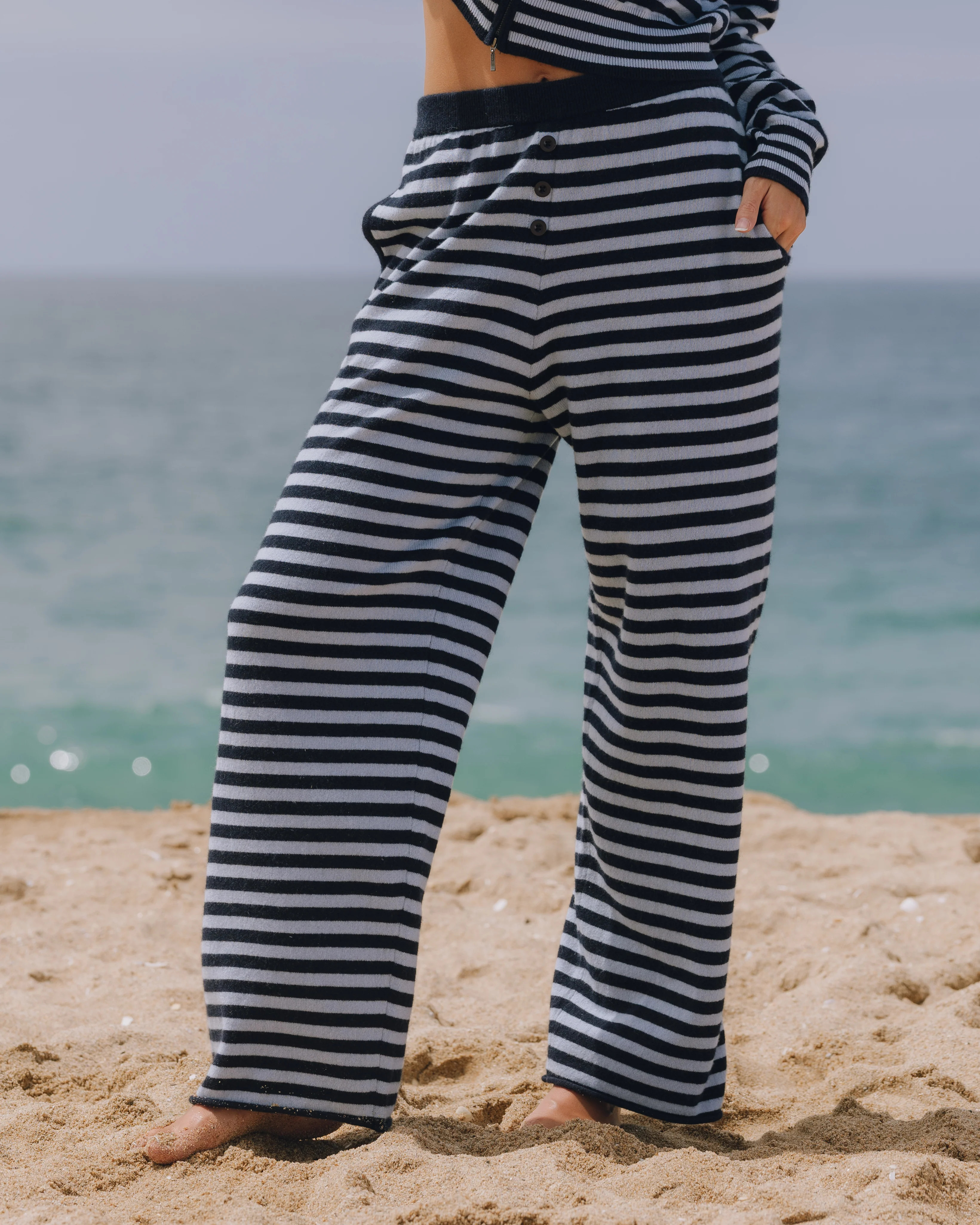 Cashmere Resort Pants - Navy + Powder Stripe | Daily Drills LLC