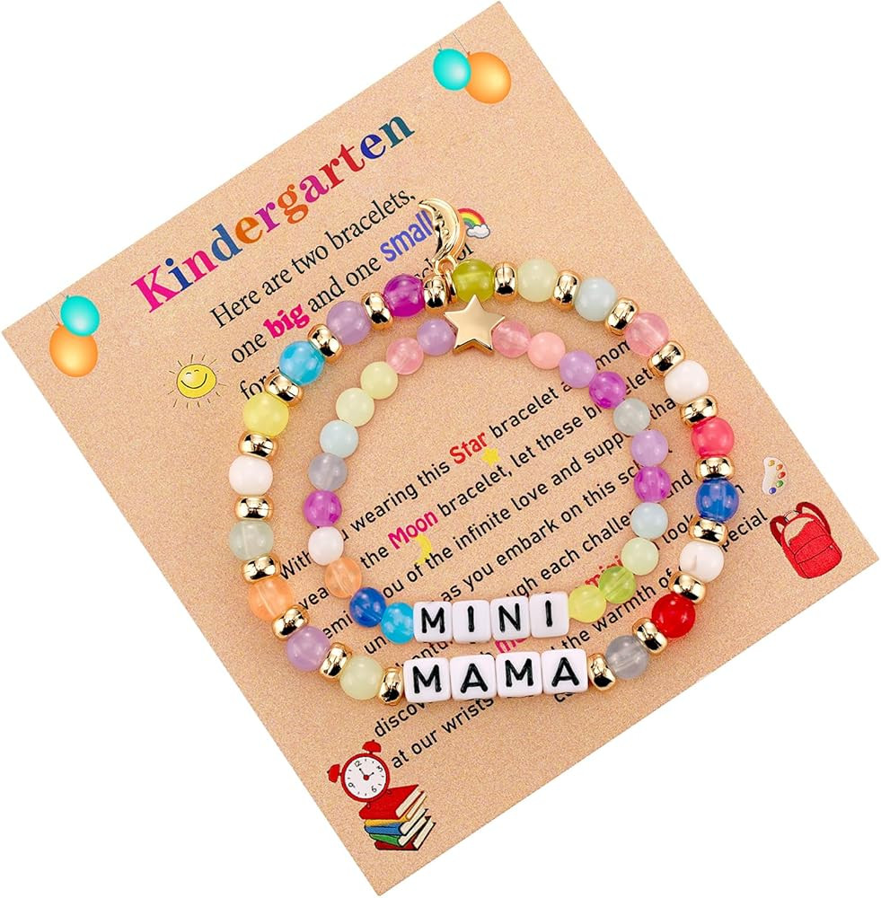 Back to School Bracelets Mommy and Me, First Day of Kindergarten Preschool Bracelet, Mama Mini Ma... | Amazon (US)