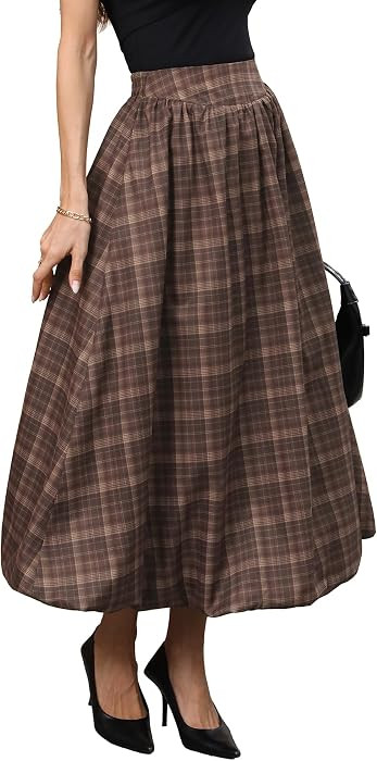 ELLEVEN Women's Bubble Maxi Skirt, Elastic Waist Puffy Hem A-Line Skirts | Amazon (US)