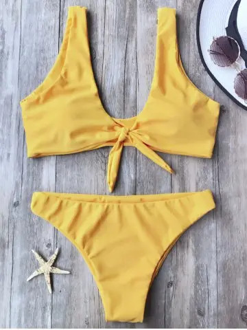 Knotted Scoop Neck Bikini Set | Rosegal US