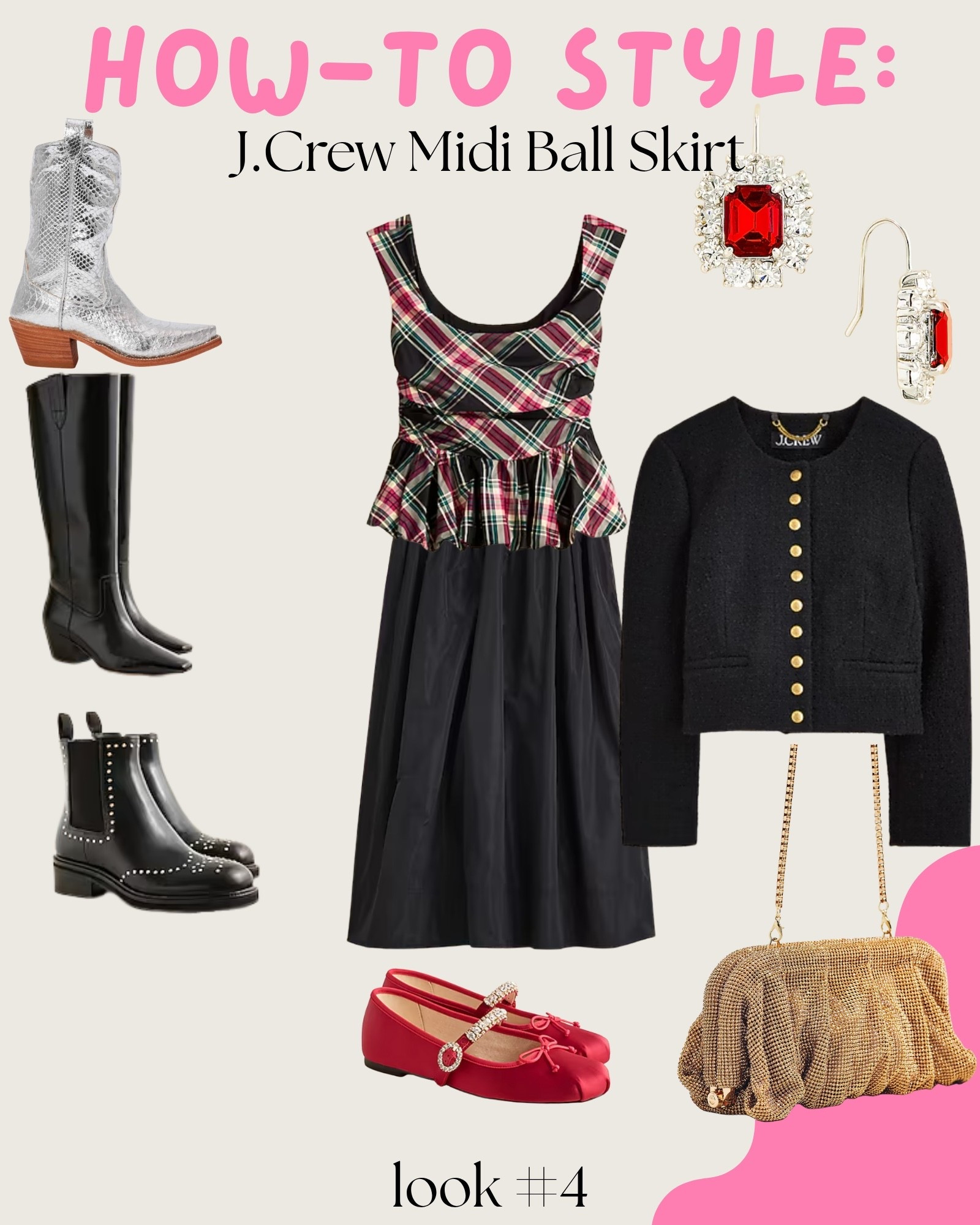 My how-to guide for styling the J.Crew Midi Ball Skirt🤍 — Look #4

A festive outfit made easy 🎁

A plaid peplum top transforms the skirt into a party-ready look. Add ruby jewelry and a gold evening bag to complete the holiday moment.

Style formula:
• Plaid peplum top
• Black cardigan
• Taffeta midi skirt
• Red satin mary janes
• Ruby earrings + gold clutch

#LTKStyleTip #LTKHoliday #LTKShoeCrush