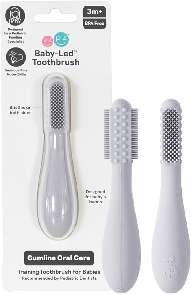 ezpz Baby-Led Toothbrush - 3 Months+ (Pewter) - 100% Silicone Infant Toothbrush with Sensory Bump... | Amazon (US)