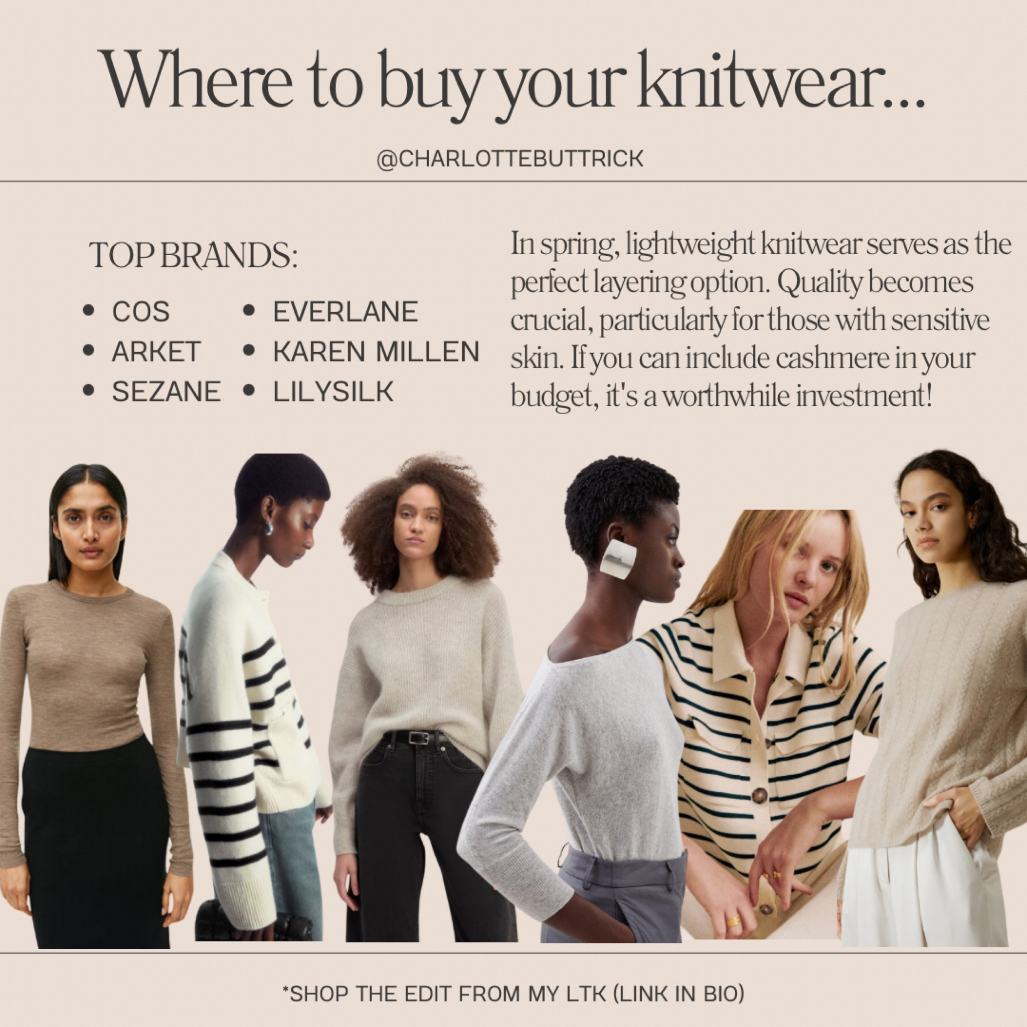 CAPSULE WARDROBE STAPLES:

Where to buy your knitwear for your capsule wardrobe spring 2024.

#capsulewardrobe #spring #knitwear #springcapsule #wardrobestaples 

#LTKstyletip #LTKSeasonal #LTKfindsunder100