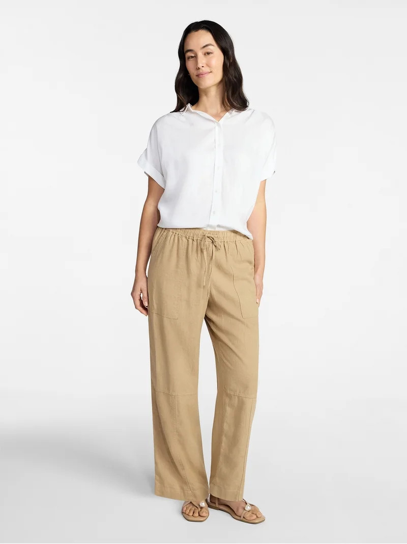 Time and Tru Women's Tapered Linen Blend Pants, Sizes XS-XXXL | Walmart (US)