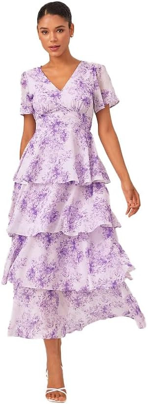 ADOR Women's Floral Summer Empire Waist V Neck Casual Long Flowy Chiffon Maxi Dress Ruffle Tiered... | Amazon (US)