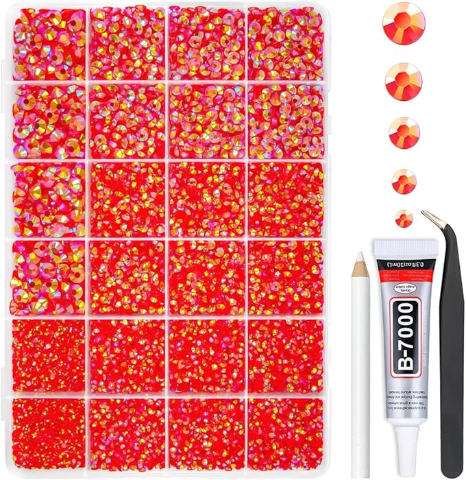 Red AB Resin Rhinestones w B7000 Jewelry Glue for Bedazzling Crafting 2mm 3mm 4mm 5mm 6mm Flatbac... | Amazon (US)