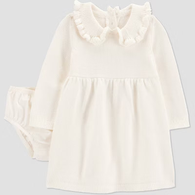 Carter's Just One You® Baby Girls' 2pc Ruffle Sweater Dress - Ivory Newborn | Target