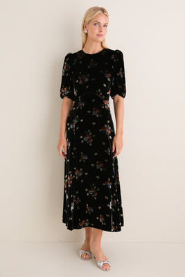 Black Leda Velvet Puff Sleeve Midi Dress | Tuckernuck (US)