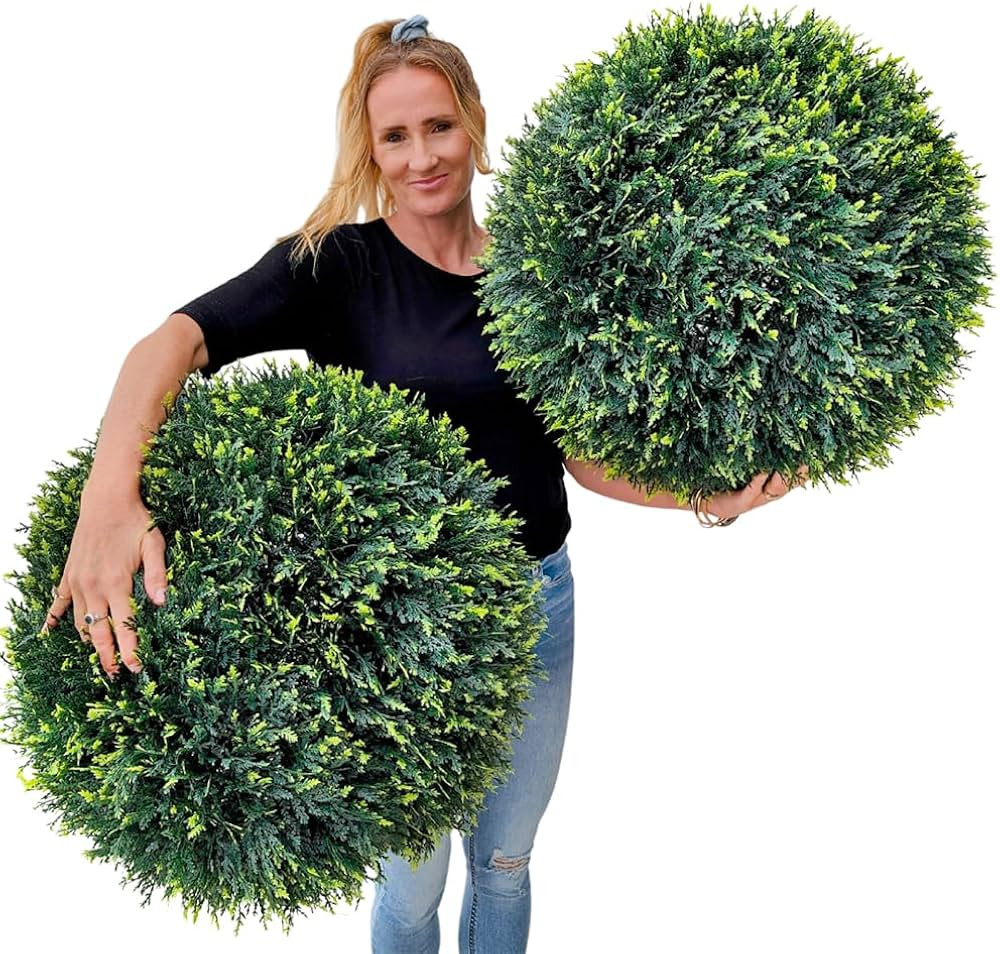 365 Curb Appeal 23" XL Topiary Balls (Cedar (Cypress), 2 Topiary Balls (4 Halves)) | Amazon (US)