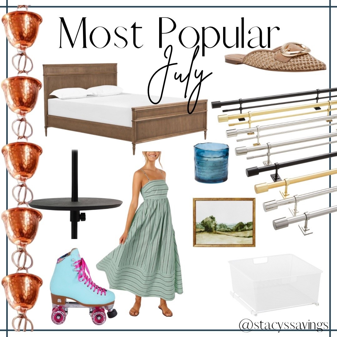 Your favorite things from July! Sinus wood furniture for less, transitional modern/organic modern home decor, outdoor finds like this umbrella pole table, twinkle light citronella candle, and copper rain chain, summer mules to transition to Fall & the best pantry drawers!

#LTKOver40 #LTKHome #LTKSaleAlert