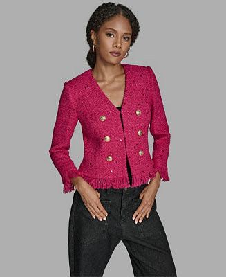 Women's V-Neck Fringe Sequin Tween Jacket | Macy's