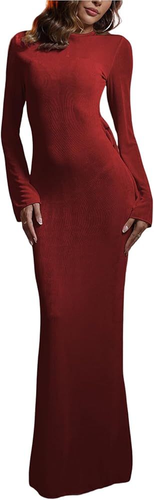 Women’s Sexy Backless Dress Long Sleeve Bodycon Party Club Maxi Long Dresses | Amazon (US)