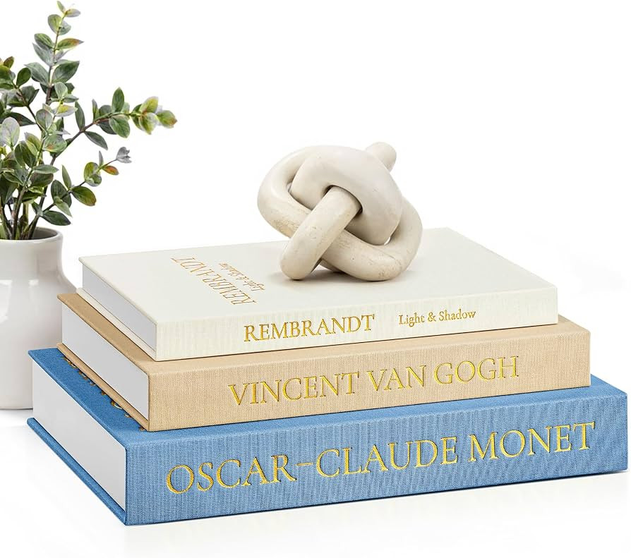 JARLINK Aesthetic Decorative Books, Set of 3 Linen Faux Books for Coffee Table, Bookshelf or Mant... | Amazon (US)