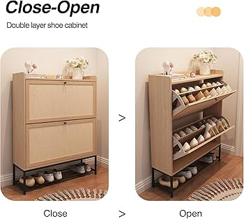 AVZEAR Narrow Shoe Storage Cabinet for Entryway with 2 Flip Drawers, Freestanding Shoe Cabinet wi... | Amazon (US)