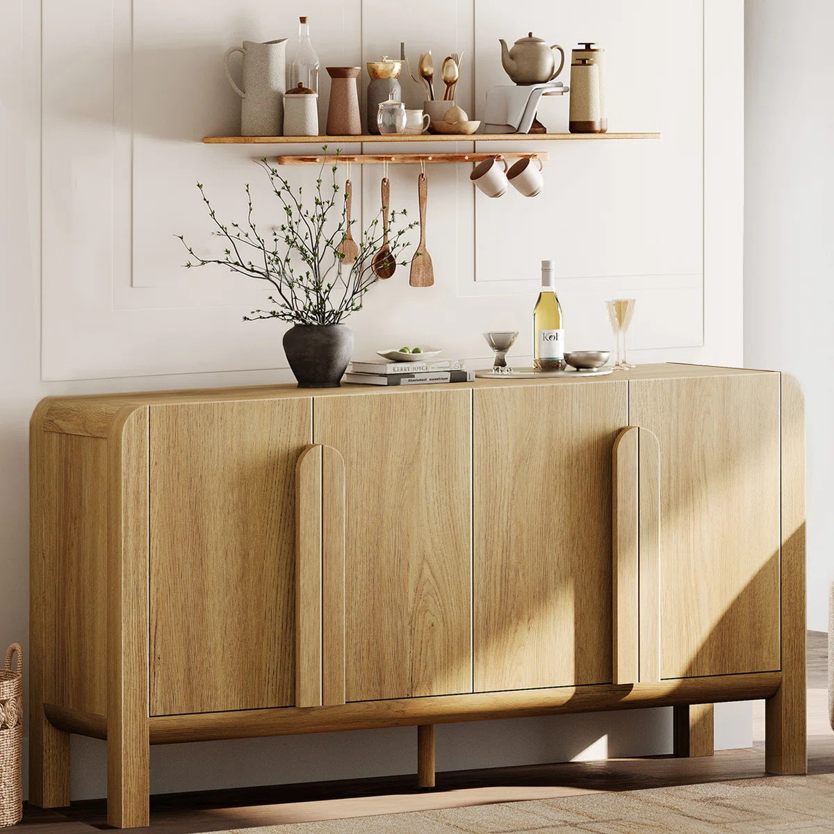 Adora Mid-Century 63" Wood Sideboard Buffet Cabinet With Storage, Modern Credenza With Doors And ... | Wayfair North America