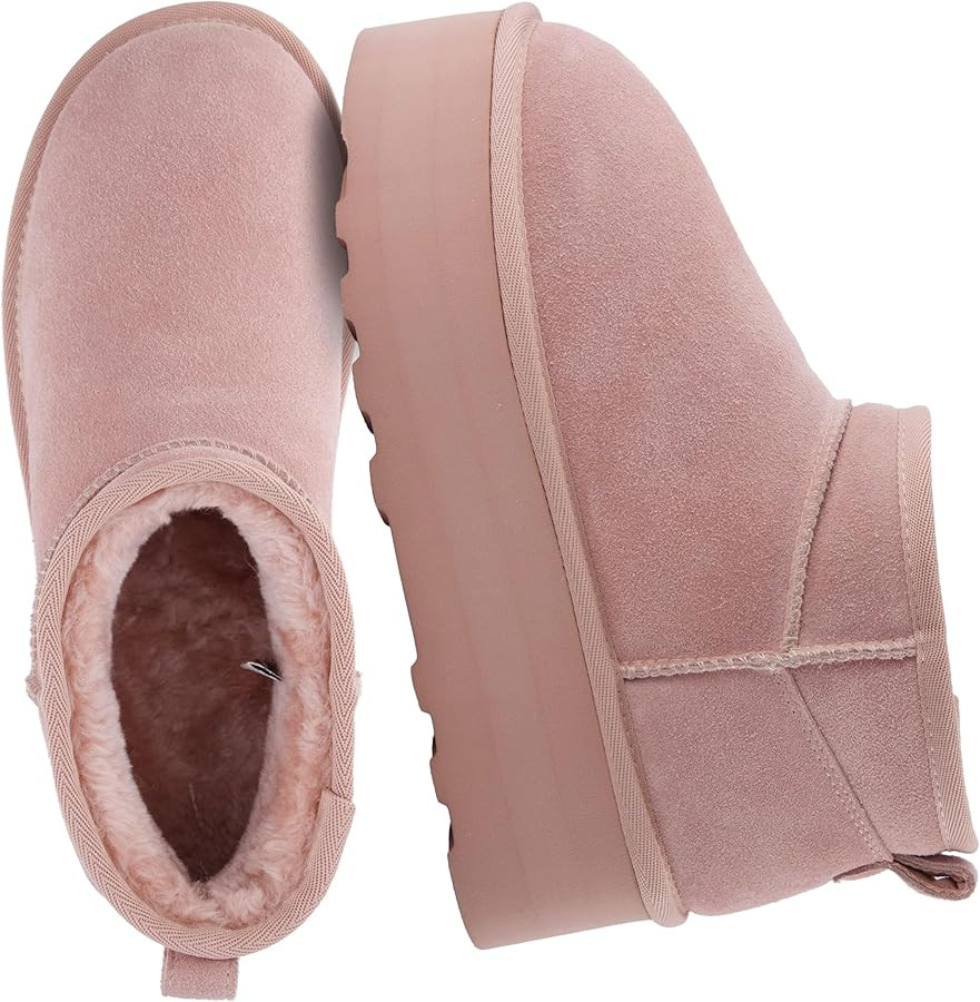 CUSHIONAIRE Hippy Women’s Platform Ankle Boots – Genuine Suede, Faux Fur Lining, Cozy Winter ... | Amazon (US)