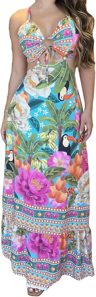 Women's Sexy Sleeveless Lace Up Printed Bodycon Cocktail Party Holiday Dress | Amazon (US)