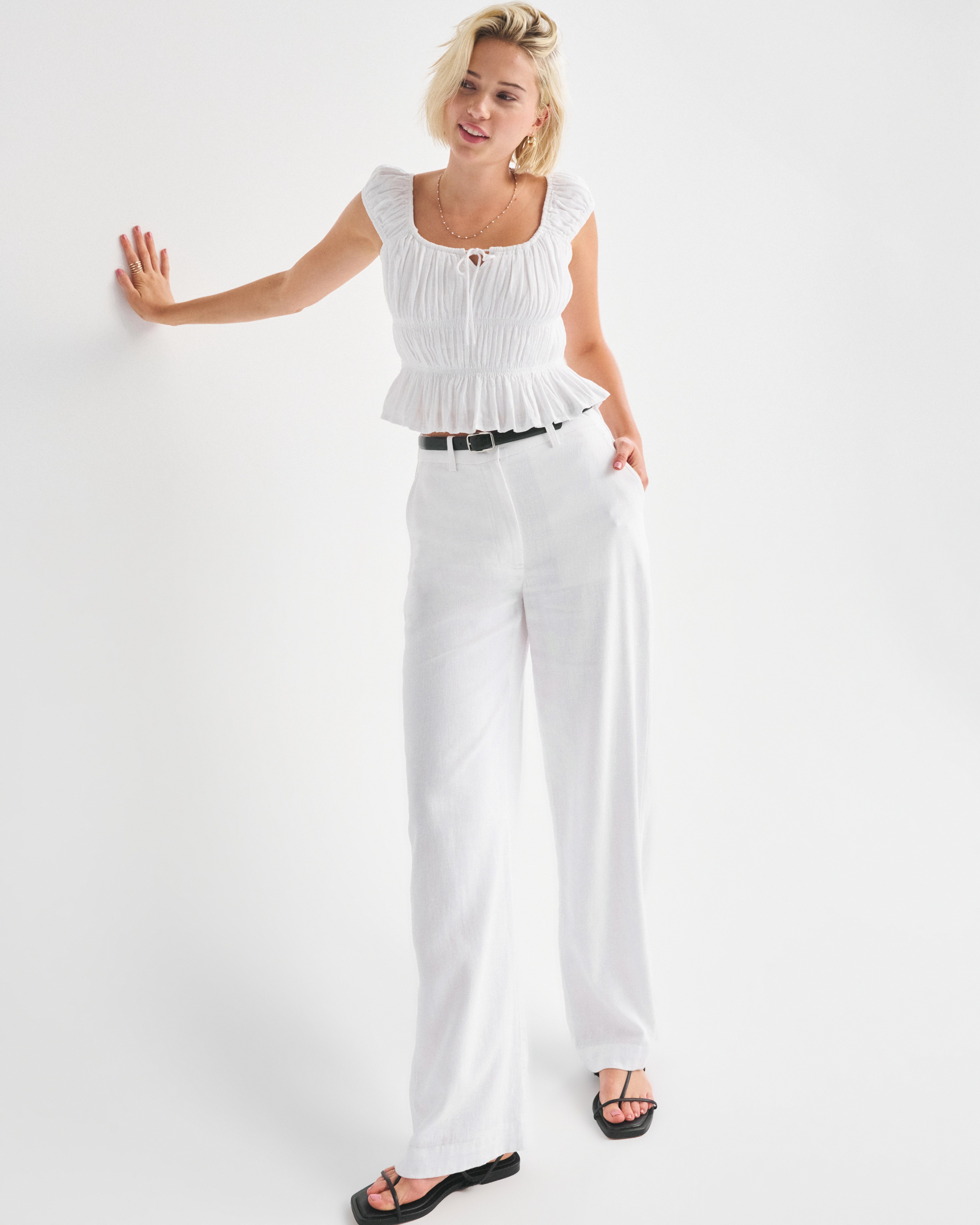 Tailored Linen-Blend Wide Leg Pant | Abercrombie & Fitch (US)