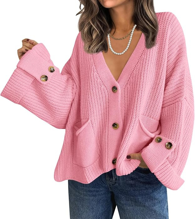 Saodimallsu Womens Oversized Cardigan Sweaters Button Up V Neck Long Sleeve Open Front Chunky Kni... | Amazon (US)