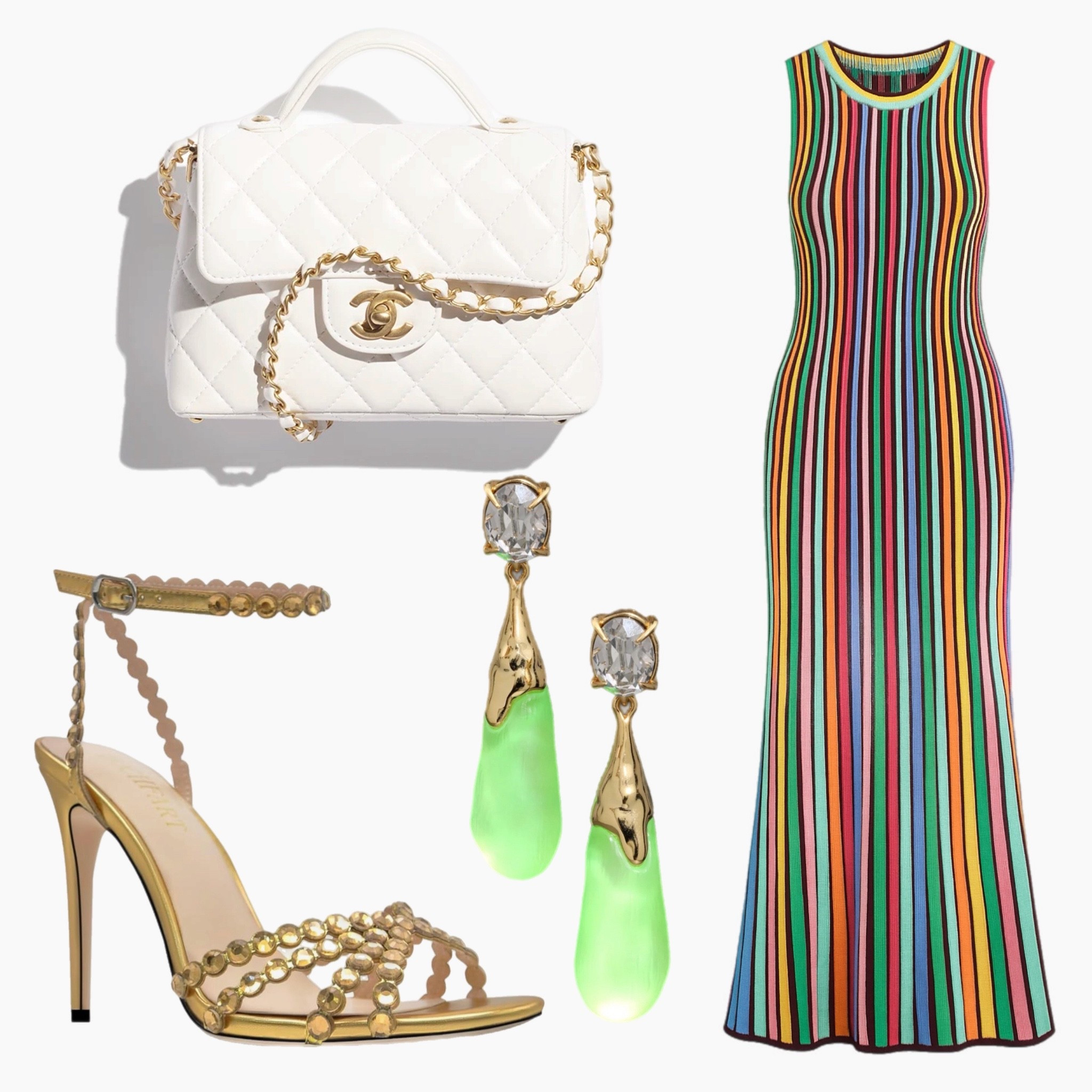 This rainbow stripe dress brings the drama in all the right ways 🌈✨ Styled with crystal drop earrings, gold heels, and a classic white Chanel top handle for a fresh, polished summer look. Perfect for vacation nights, rooftop drinks, or gallery openings.

#LTKStyle #LTKSeasonal #LTKSummer #LTKTrend #LTKOutfitInspo
#BoldStyle #ColorfulStyle #RainbowDress #ChicStyle #OutfitInspo
#DesignerInspired #LTKItBag #SummerFashion #StyleInspo
#WeekendLook #TrendAlert #VacationOutfit #StatementStyle
#OOTD #DressedToImpress #ResortLook #GalleryLook #LTKReady #InMyLTK

#LTKStyleTip #LTKSummerEdit #LTKItBag