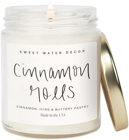 Sweet Water Decor Cinnamon Roll Candle, 9oz Clear Jar, Fall Scent | Amazon (US)