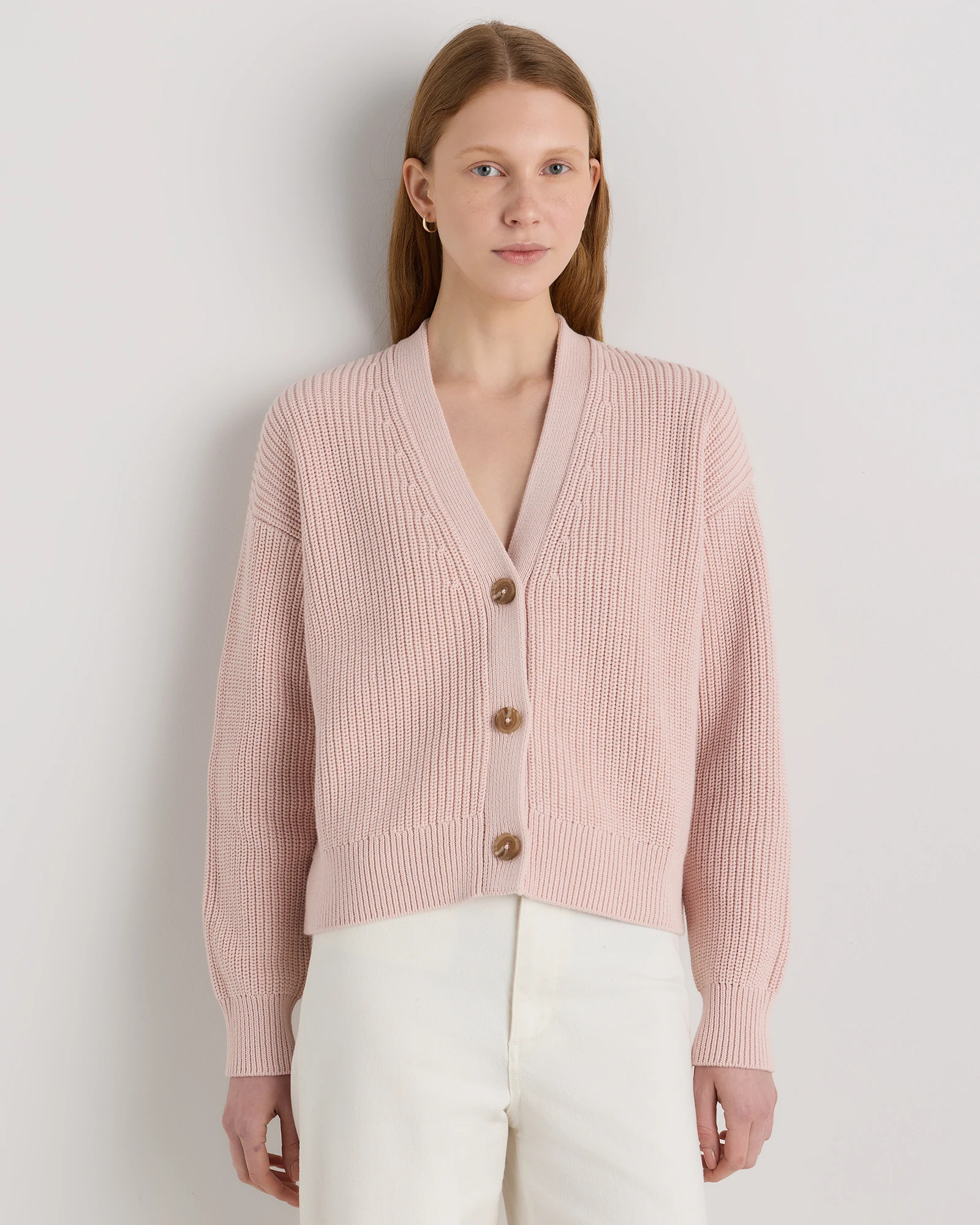 Quince | Women's Fisherman Boxy Cropped Cardigan Sweater in Camel, Size Small, Organic Cotton | Quince