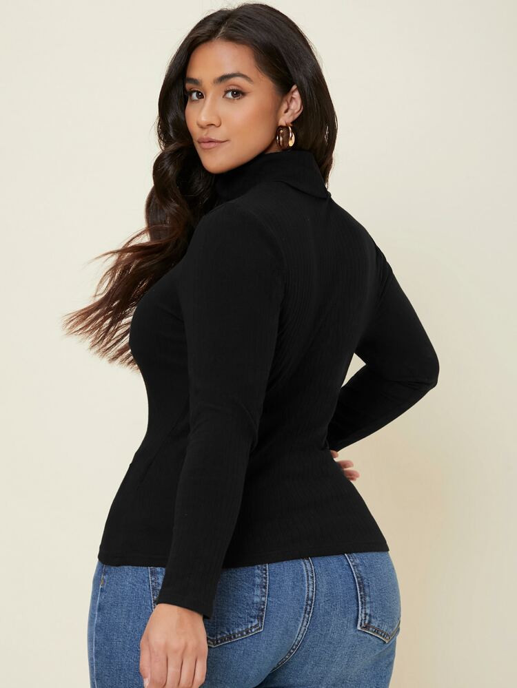 SHEIN BASICS Plus Ribbed Knit Turtleneck Tee | SHEIN
